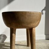 Quadripod chair with round seat and small back in natural monoxyl mango wood