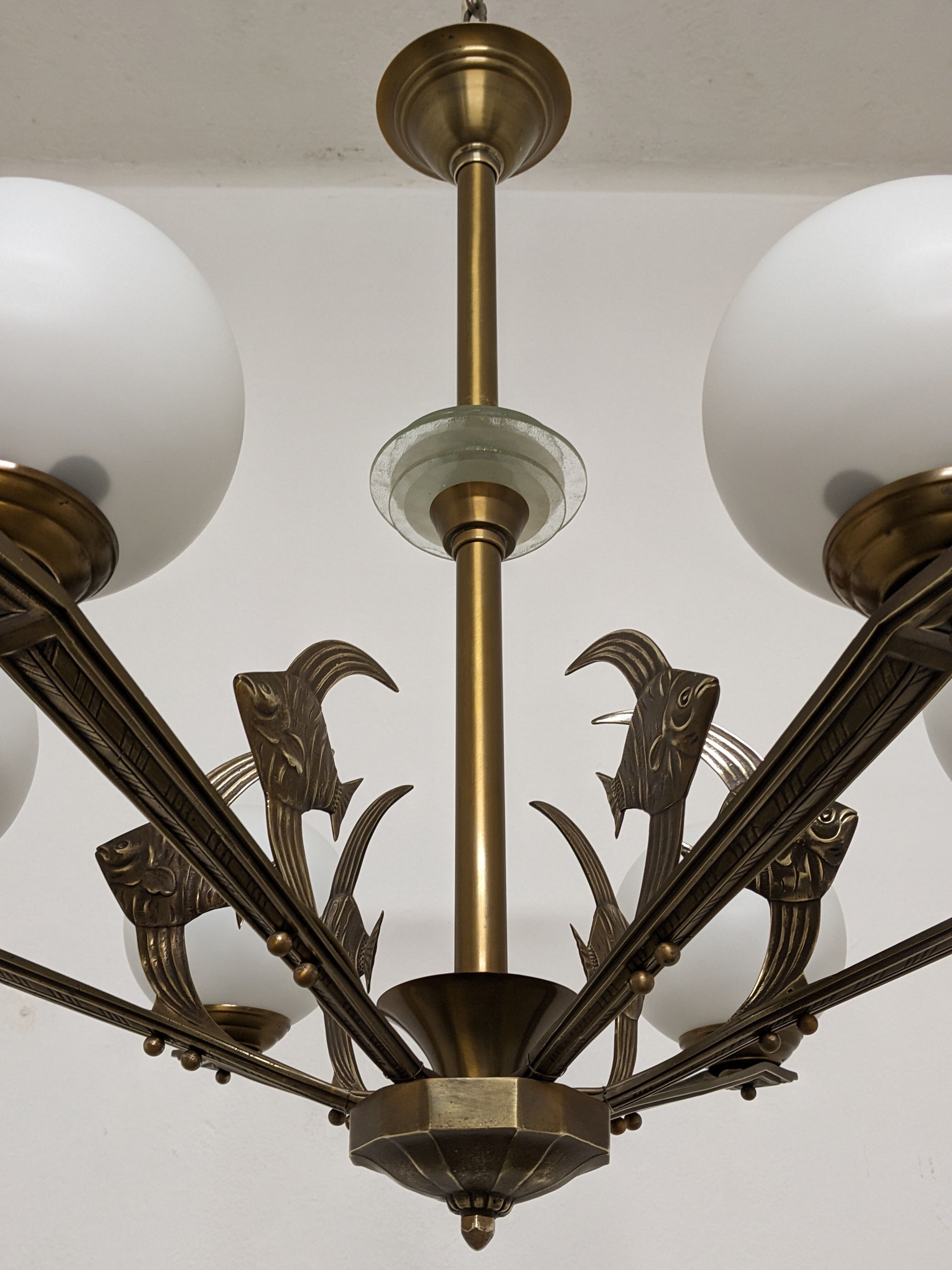 Art deco bronze fish chandelier