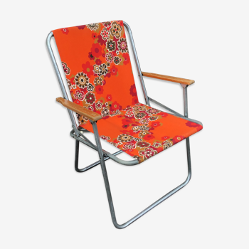 Fauteuil de camping vintage toile fleuri