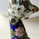 Chinese cat figurine in bronze / brass enamel cloisonné. floral motifs, gold inclusions