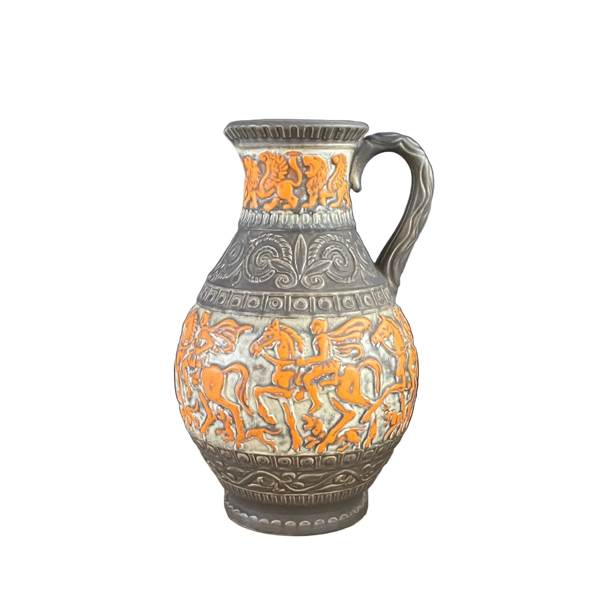 Vase de sol West Germany - motifs cavaliers orange