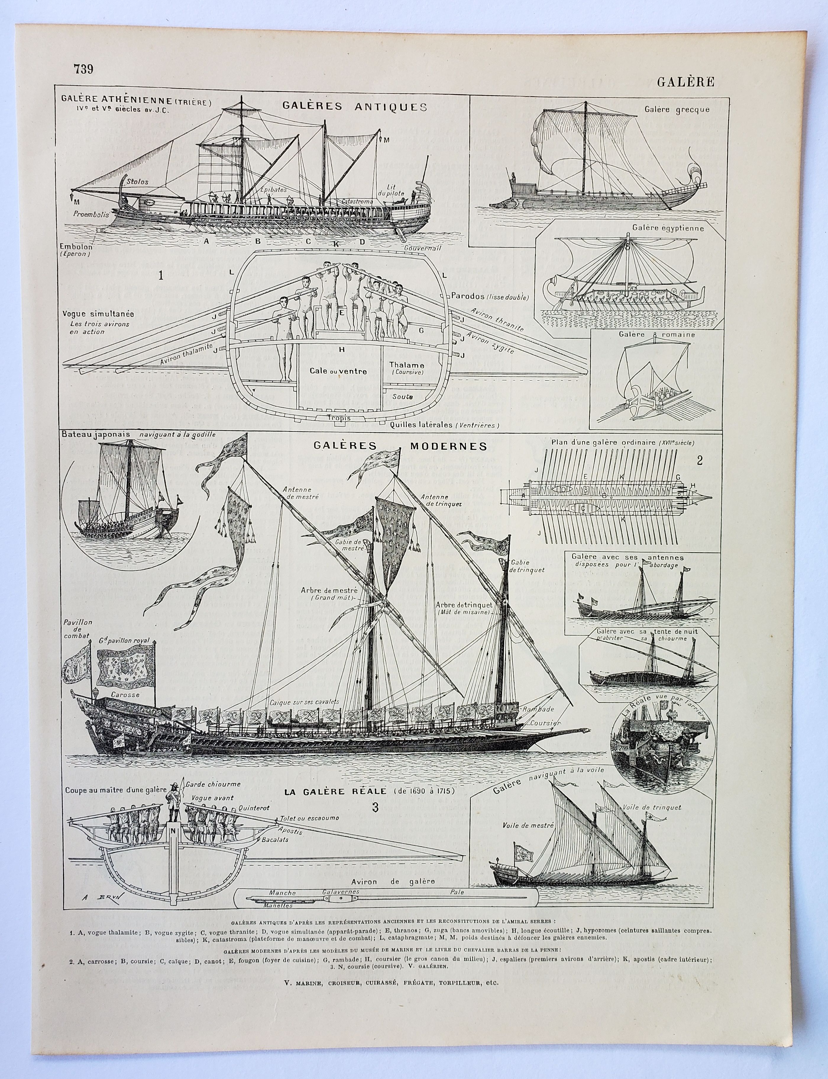 Gravure • Galère, bateau, navire, voile • Affiche originale et vintage ...