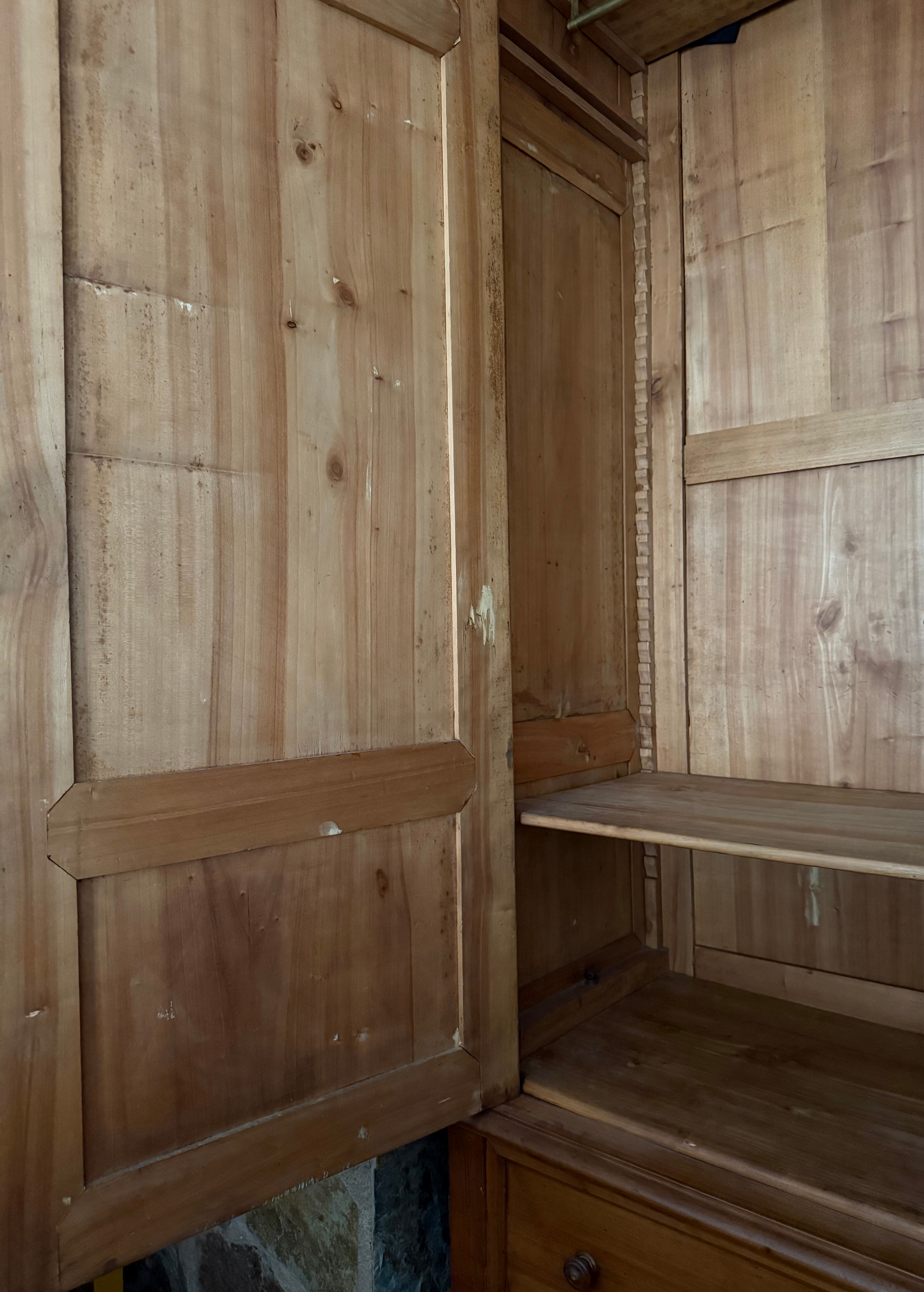 Antique solid wood wardrobe, rustic, with drawers and original key.