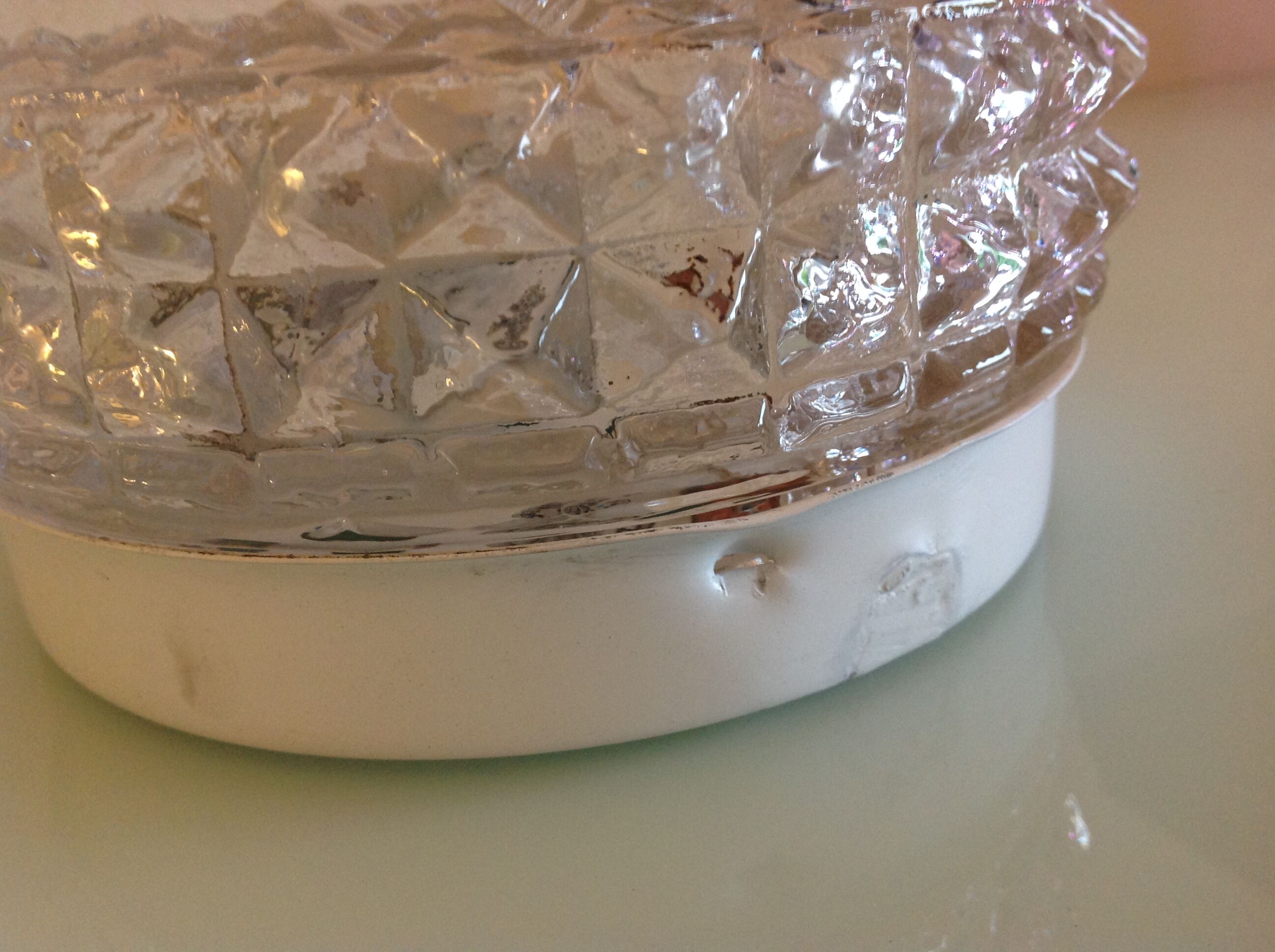 Round ceiling lamp in structured glass vintage 60s-70s