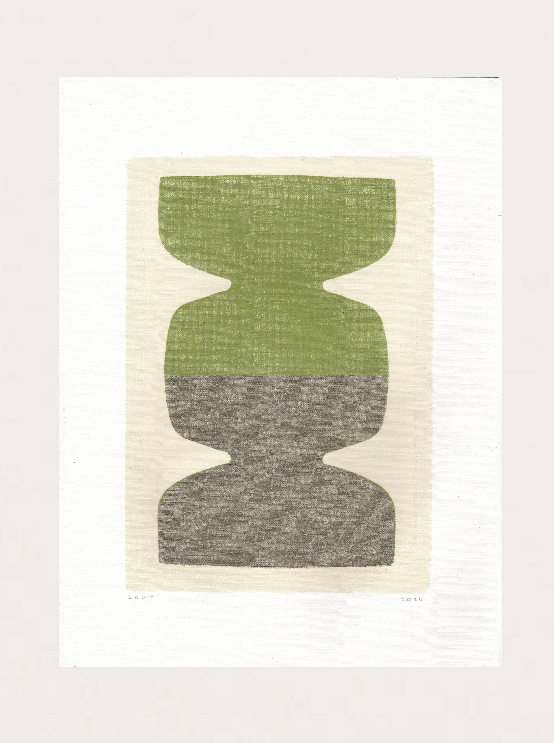 Painting 30x40cm - Astie - sage green and pewter - signed Eawy