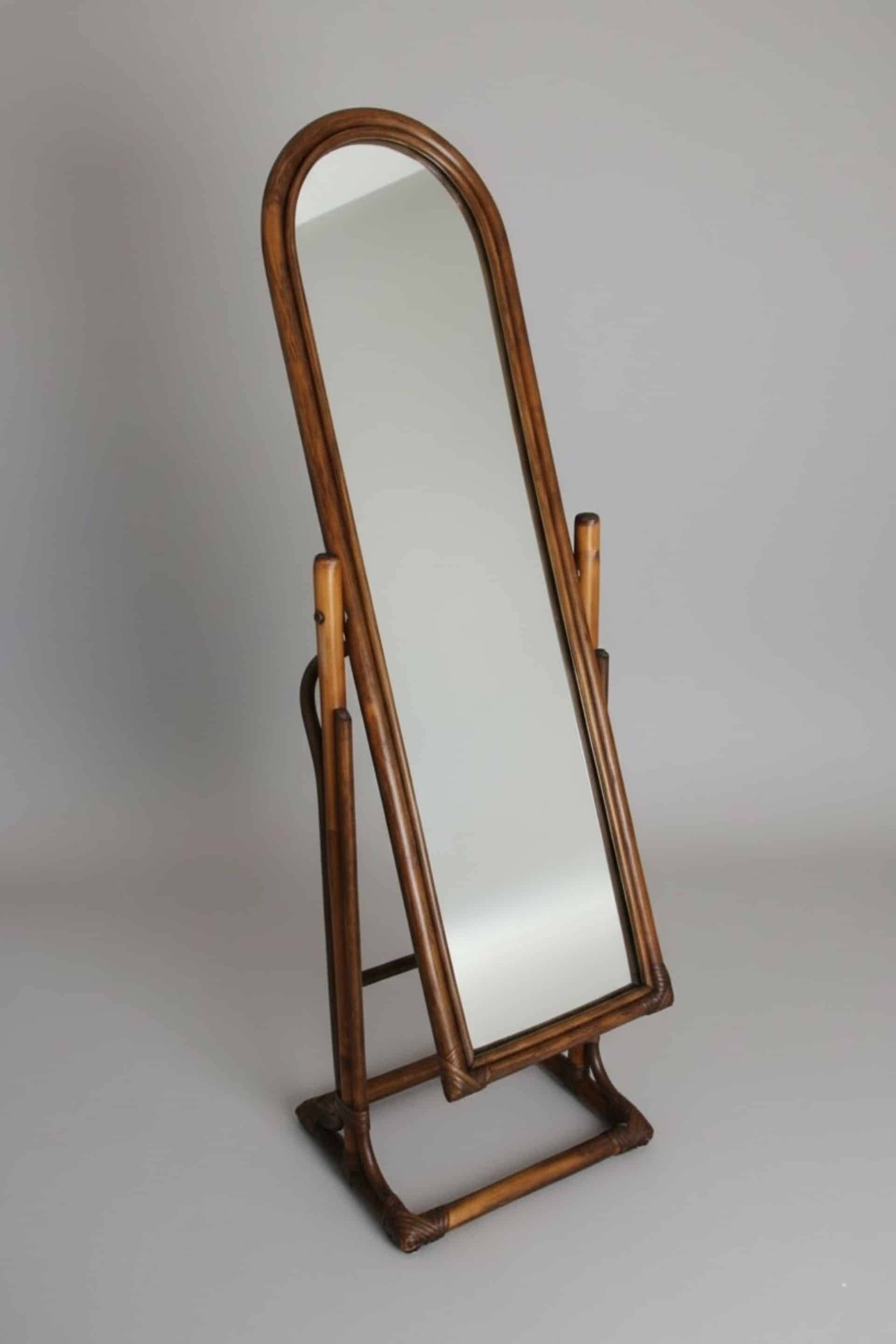 Vintage rattan full-length mirror, 1960s-70s.