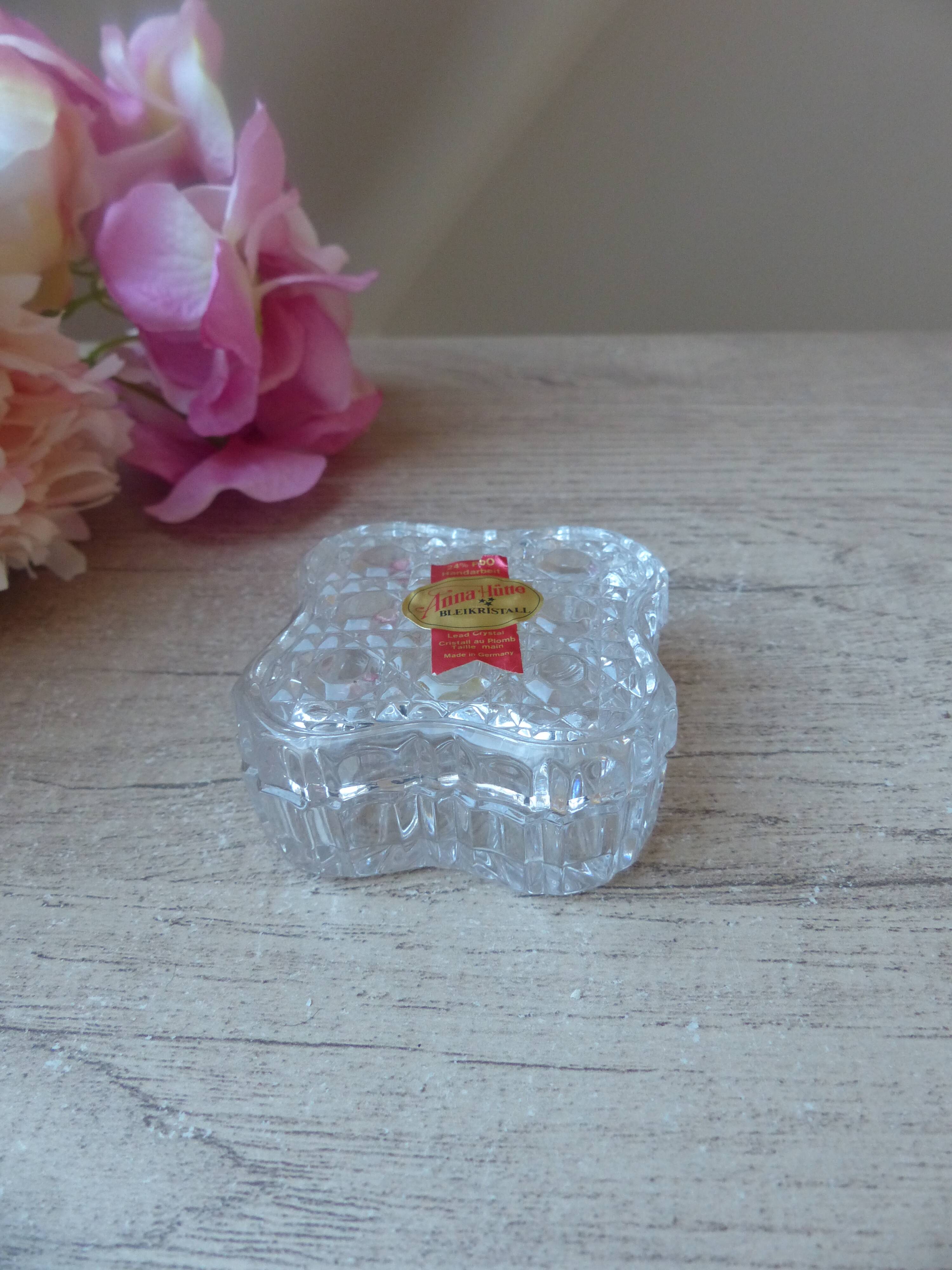 Old small square crystal box Anna Hütte