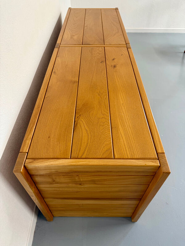 Enfilade basse Regain en orme massif design français années 70 vintage