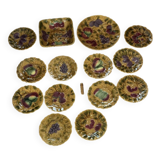 Set assiettes barbotine sarreguemines fruits