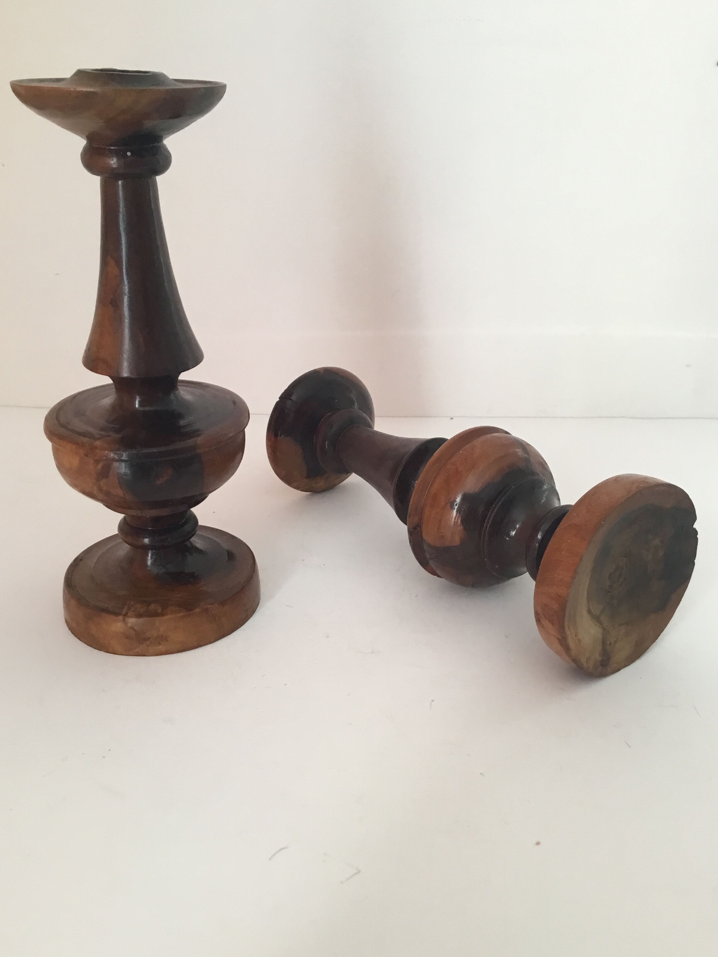 Pair of wood candlesticks turned