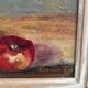 Antique oil painting on canvas with flowers and apples
