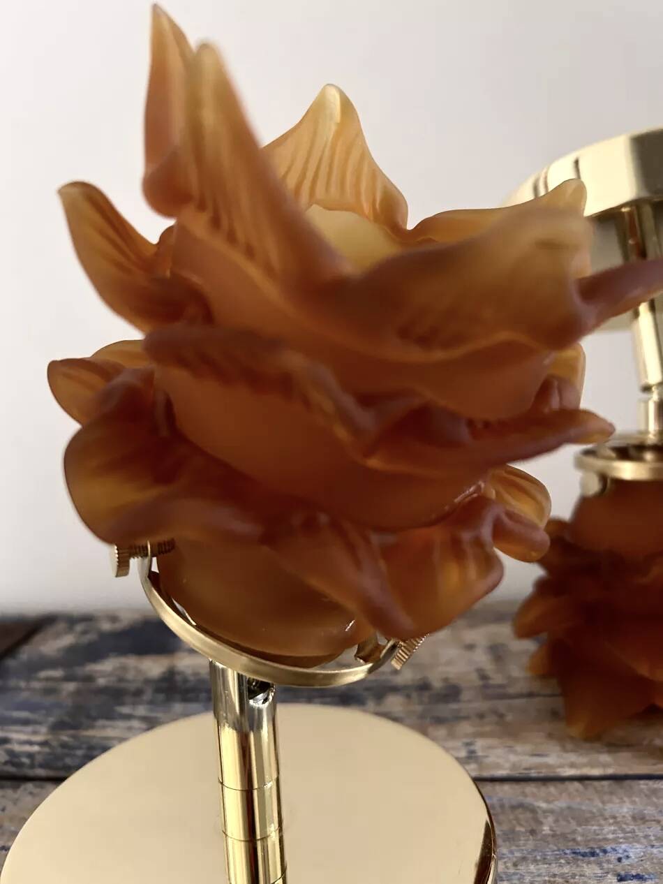 Pair of amber tulip wall sconces