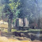 Paysage alpin avec village de montagne, Début du XXe siècle, Huile sur carton, Encadré