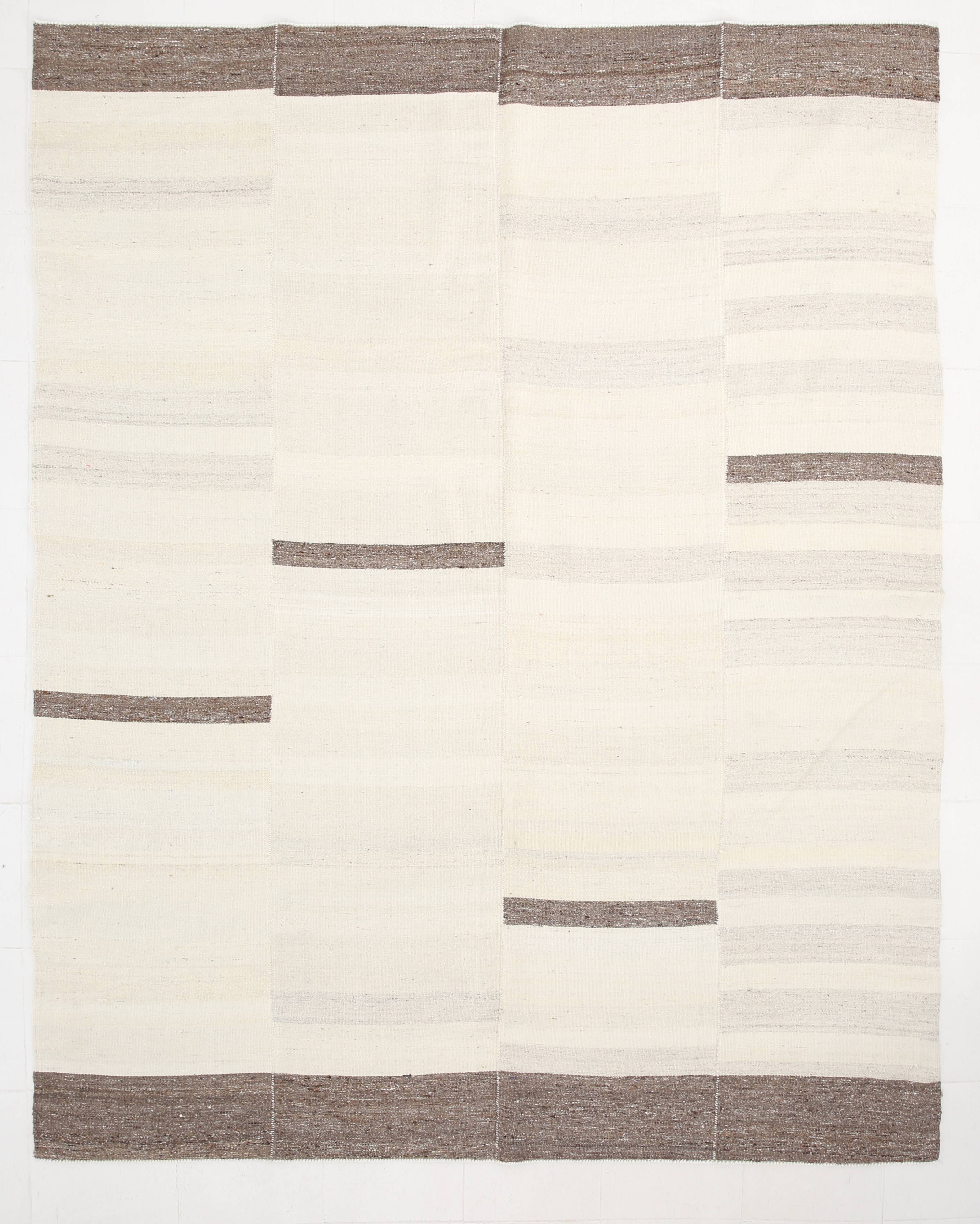 Cream & Brown Large Kilim Rug, 255x313Cm