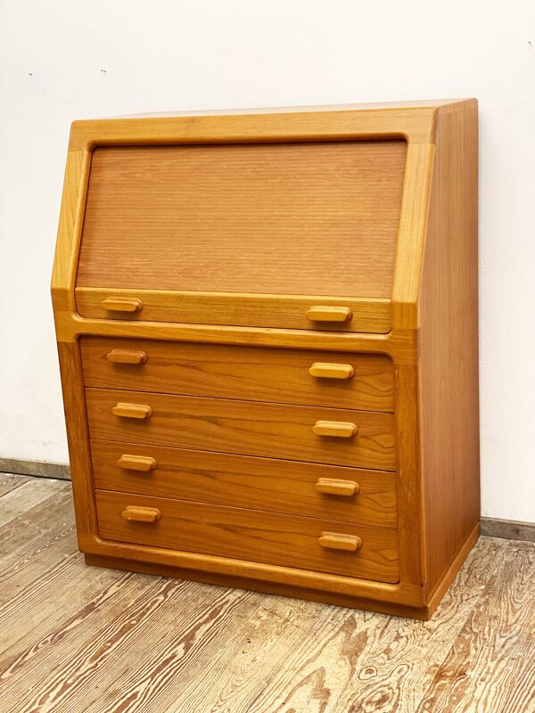 Cabinet d’écriture en teck danois du milieu du siècle, bureau ou bureau de secrétaire avec rouleau, années 1960