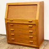 Danish Mid Century Teak Writing Cabinet, Bureau or Secretary Desk with roll top, 1960s