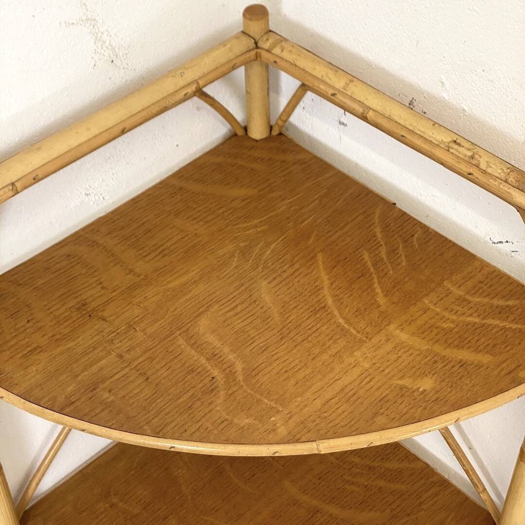 Vintage rattan corner shelf 1960