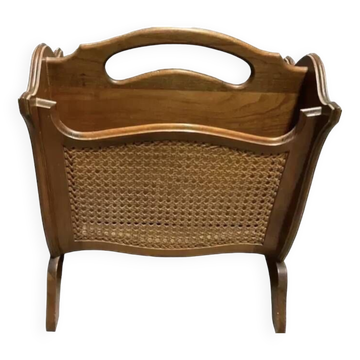 Vintage wicker newspaper rack