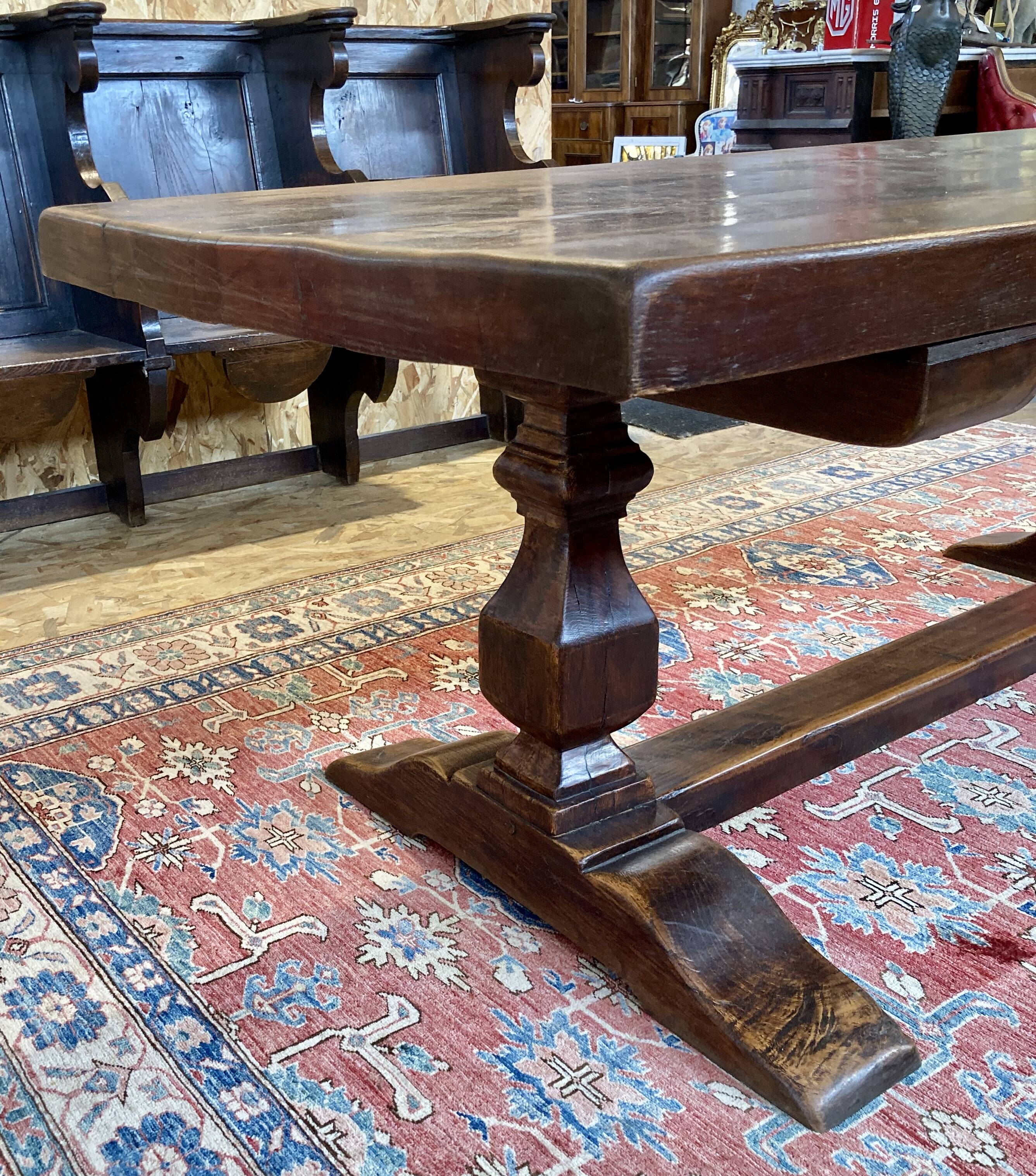 Grande table de monastère néogothique - ancienne - 2 m de long