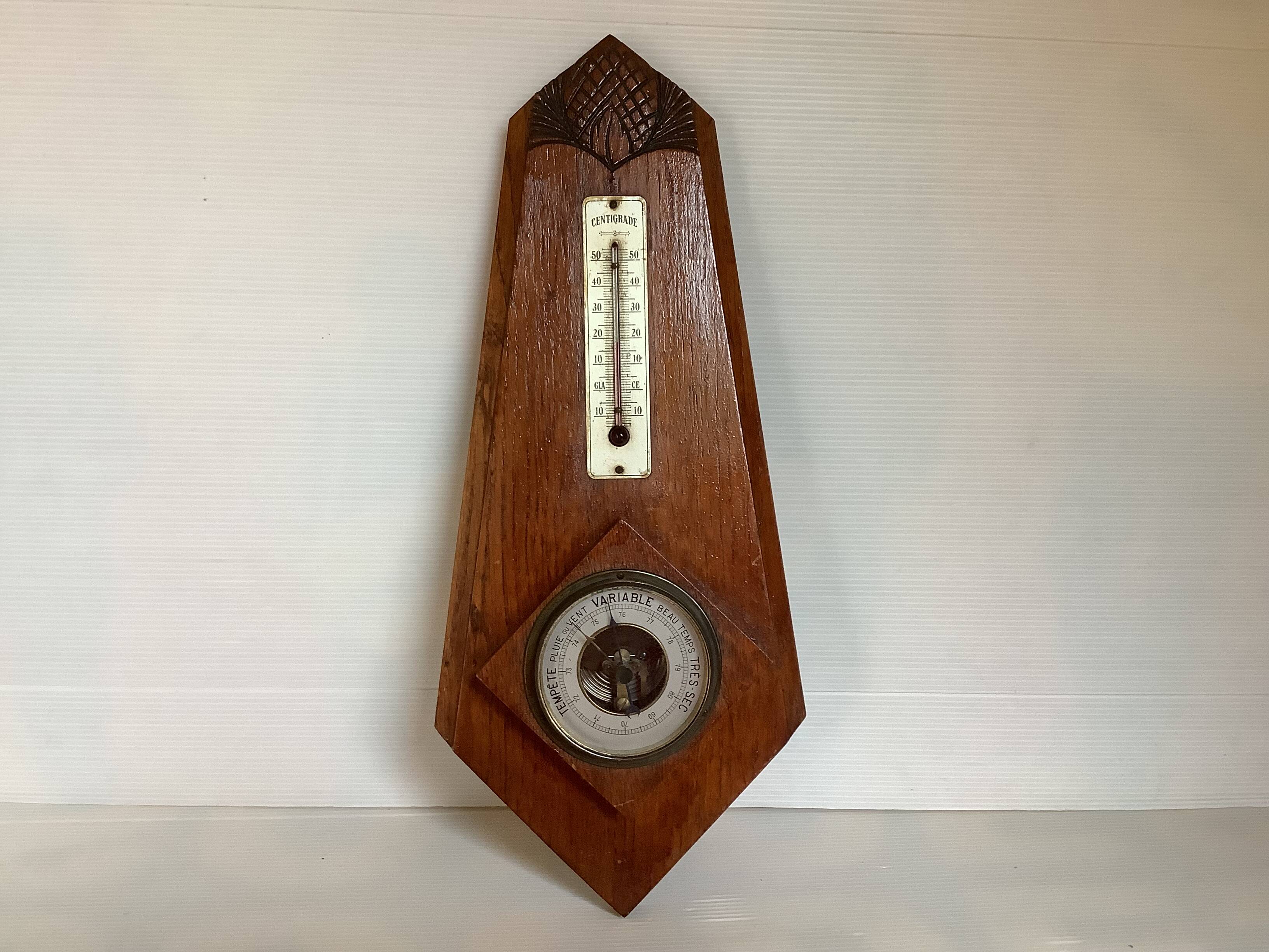 Art deco geometric barometer and thermometer