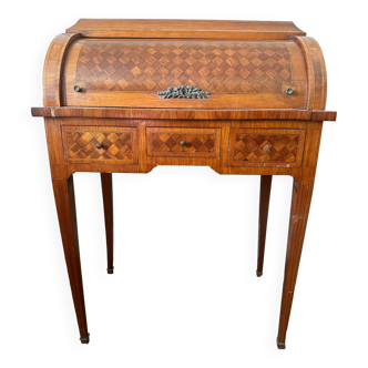 Cylindrical desk in cubic marquetry Louis XVI style late 19th, early 20th century