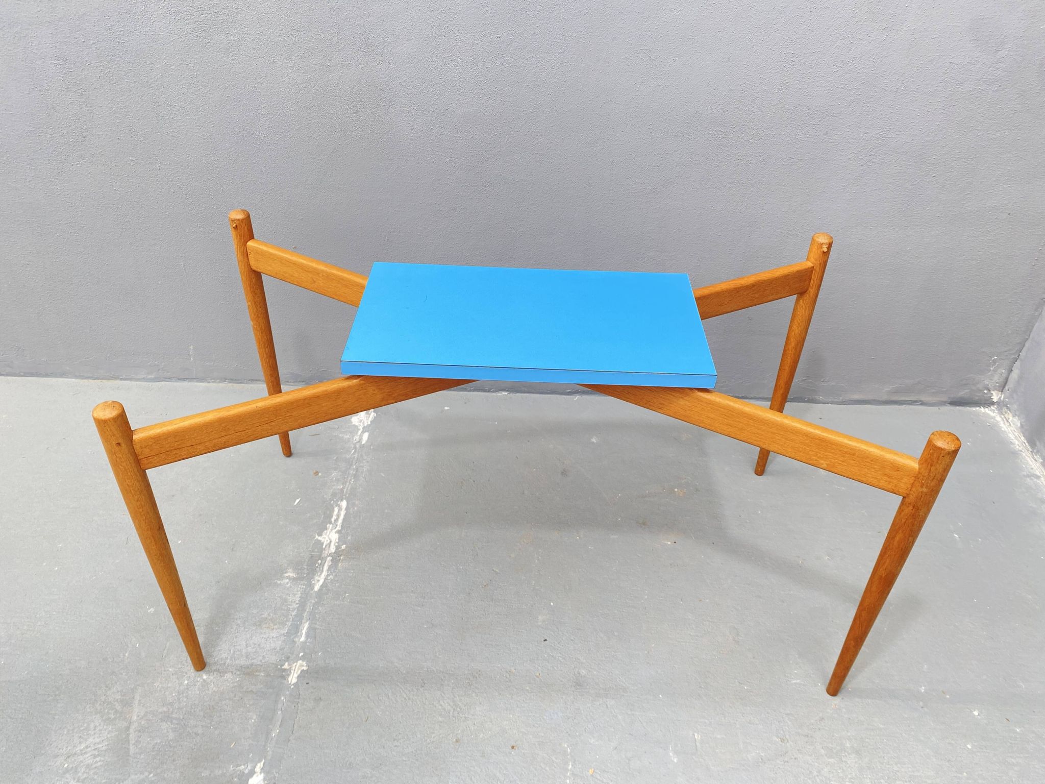 Glass coffee table with a wooden frame, 1960s, Czechoslovakia.