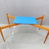 Table basse en verre avec cadre en bois, années 1960, Tchécoslovaquie