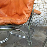 Series of 4 chairs Sabrina design Gastone Rinaldi for Rima, tawny leather, 1970