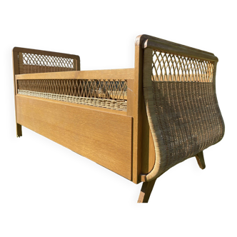 Scandinavian rattan bed from the 70s for children