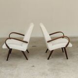 Pair of Jaroslav Smidek armchairs for Ton Bystrice restored in white buckle 1960