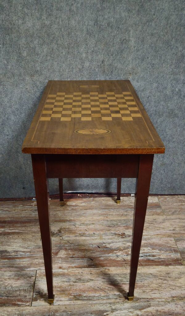 Table de jeu / console ancienne avec plateau marqueté – Style Louis XVI