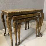 Heavy Onyx Marble Nesting Brass Tables
