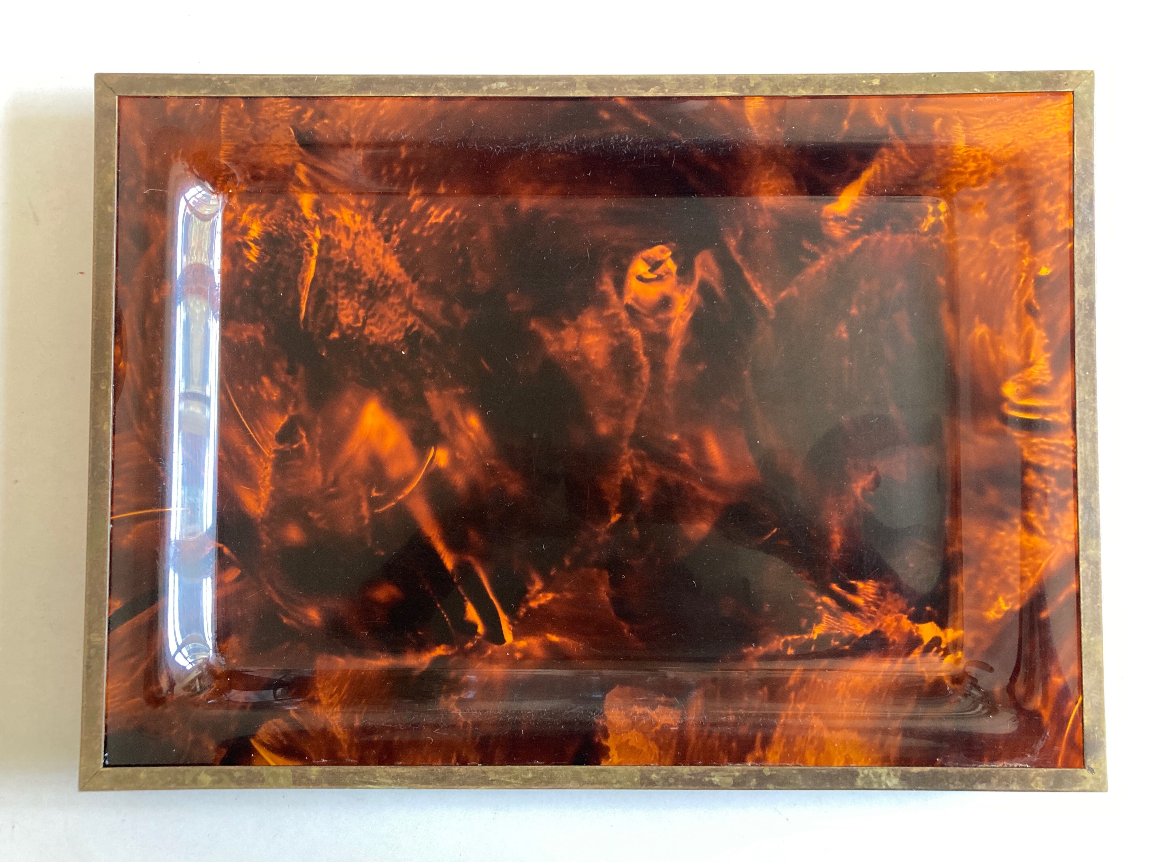 Plate of lucite scale and patinated brass