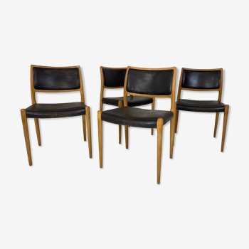 Vintage, Mid-Century, Scandinavian oak and leather Moller Dining Chairs