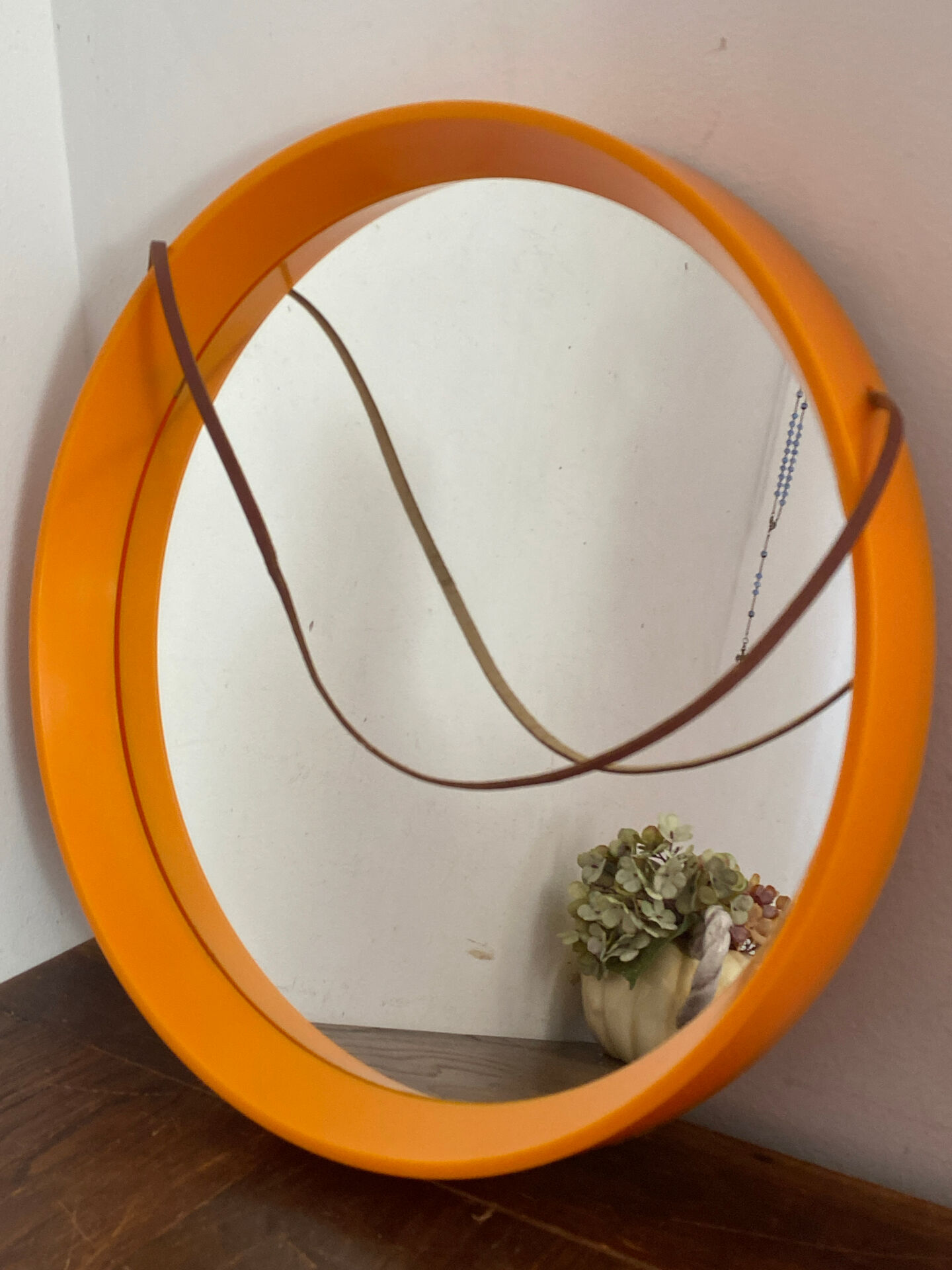 Danish round mirror, made of plastic, 1970s