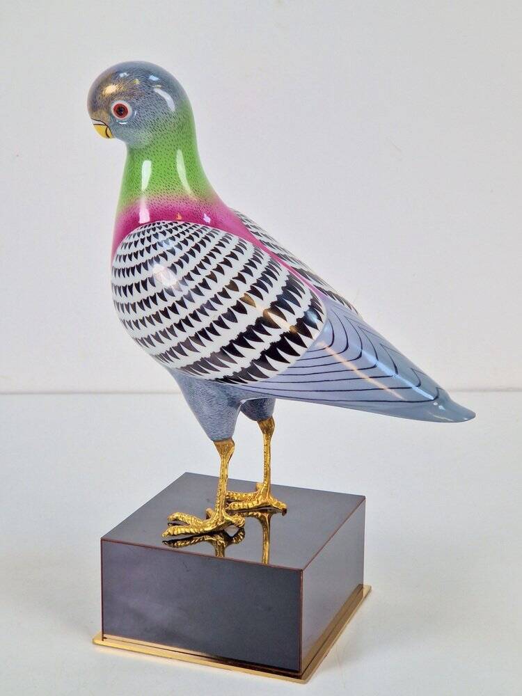 Italian Hand Painted Porcelain Pigeon by Giulia Mangani, 1970s