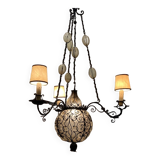 Antique Wrought Iron Murano Glass Light Pendant