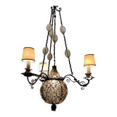 Suspension Antique en Fer Forgé et Verre de Murano