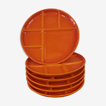 Set of 6 fondue plates Orange St Amand Vintage 1970