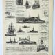 Old engraving 1898, Old battleship, ship, navy • Lithograph, Original plate