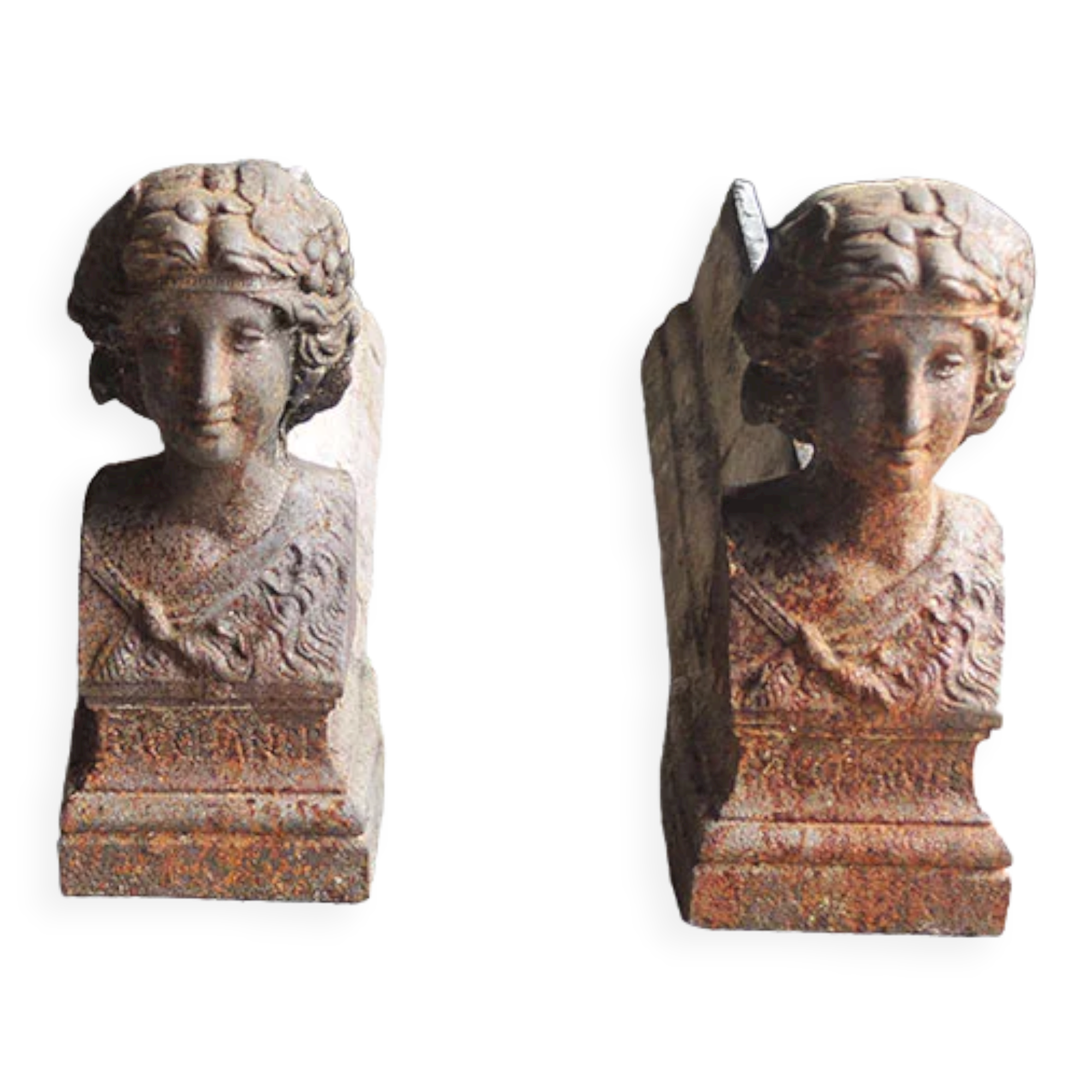 Old cast iron chenets antique woman