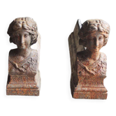 Old cast iron chenets antique woman