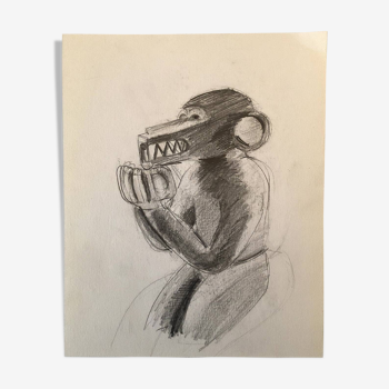 African Monkey Sculpture Drawing