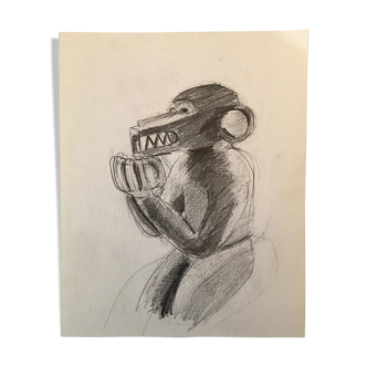 African Monkey Sculpture Drawing