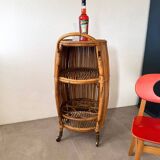 Vintage Bar Sports in bamboo and wicker bar cart, 1970s