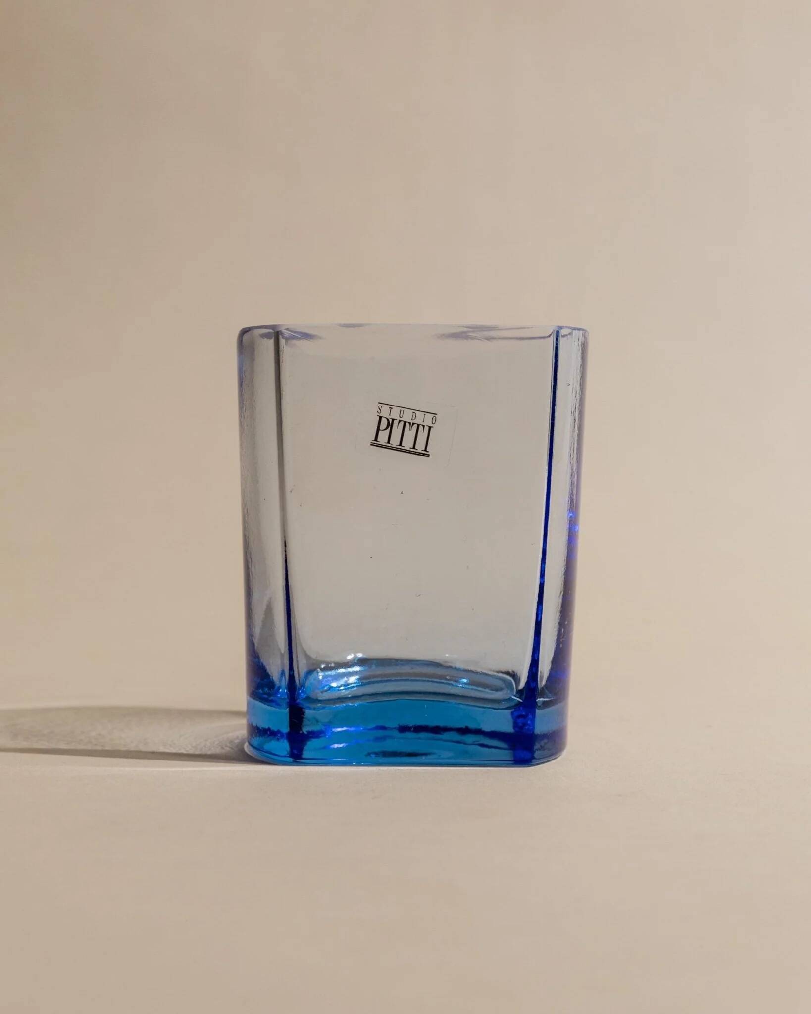 Six Blue Glass Tumblers by Pitti Studio - Vintage Italian Mid-Century Arched Glassware