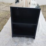 Black lacquered designer console in solid wood, open storage