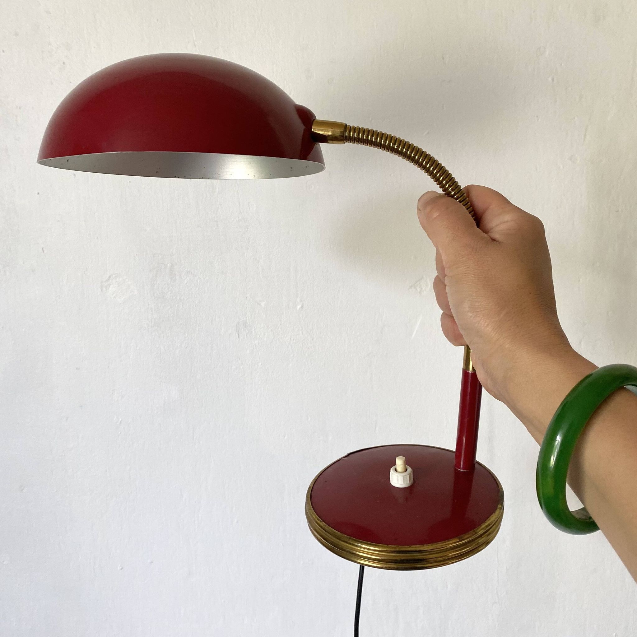 Articulated desk lamp, 1960s, burgundy and gold