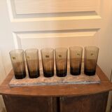 Vintage Lot of 6 Striped Smoky Black Glasses LUMINARC