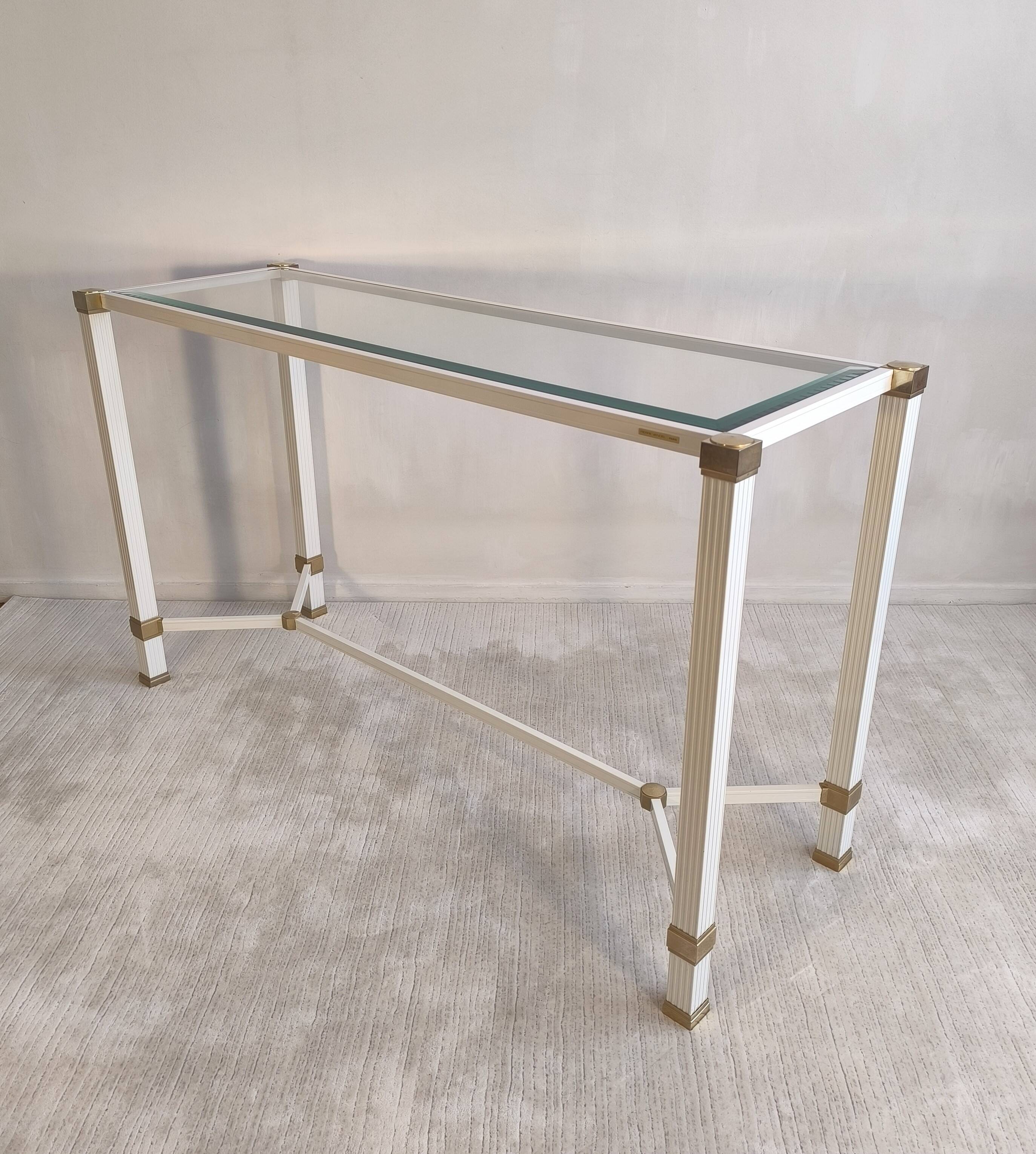 Iconic white console with designer spacer, signed Pierre Vandel Paris
